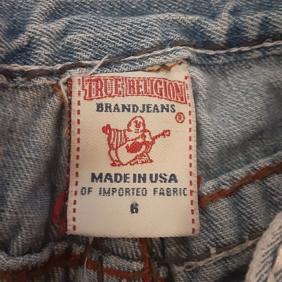 True Religion Jeans Girls Size 6 Distressed Thick Stitch Flap Pockets Made USA - Picture 4 of 11